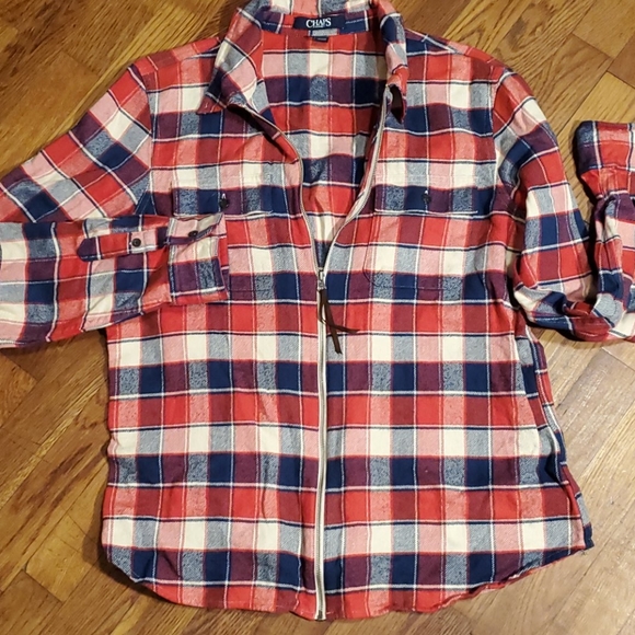VINTAGE Chaps  ZIP FRONT Plaid Long Sleeve SHACKET SZ Large - Picture 1 of 4